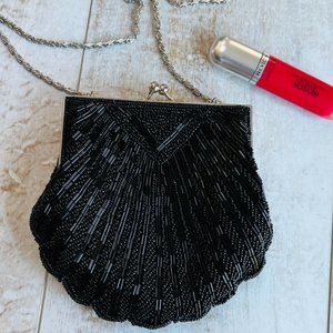 Valerie Stevens Black Beaded Evening Bag w/Mirror